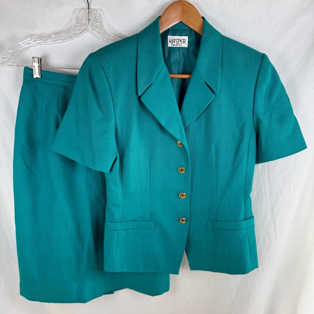 Kasper Turquoise Blazer and Skirt Ensemble